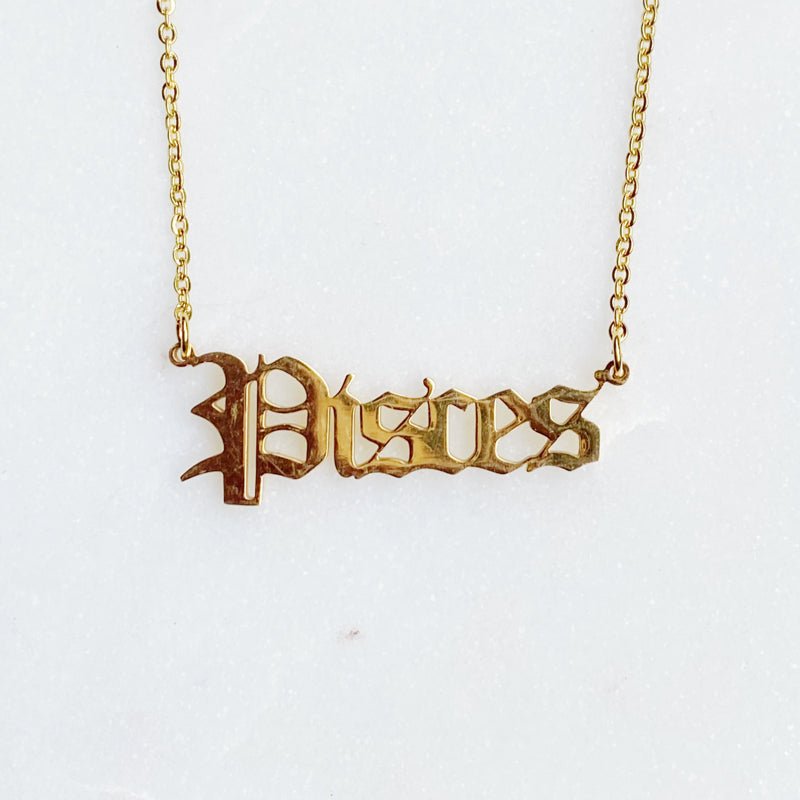 gold old english pisces necklace