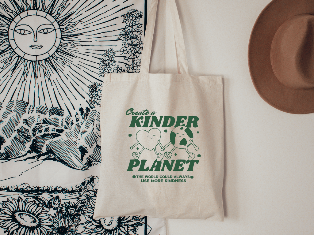 Kinder Planet Tote Bag, Save the Planet, Be Kind to Your Mind, Be a Good Human, Mental Health Matter
