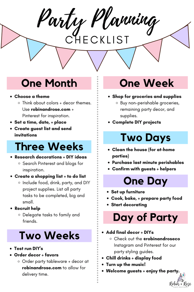 Downloadable Party Planning Checklist - Robin and Rose