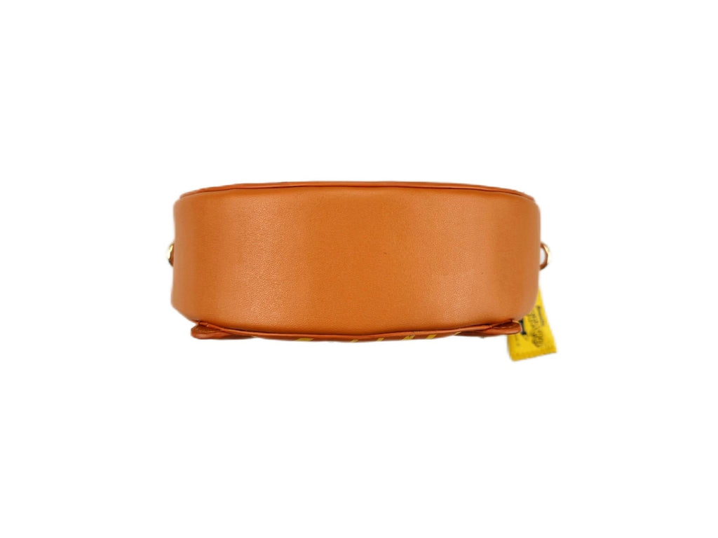bottom of brown pretzel handbag 