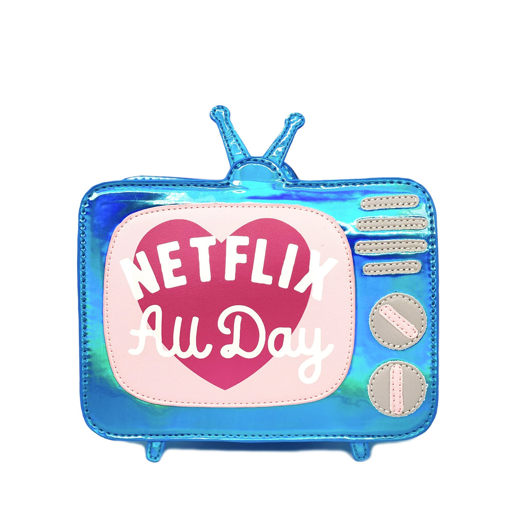 netflix all day blue tv shaped novelty bag