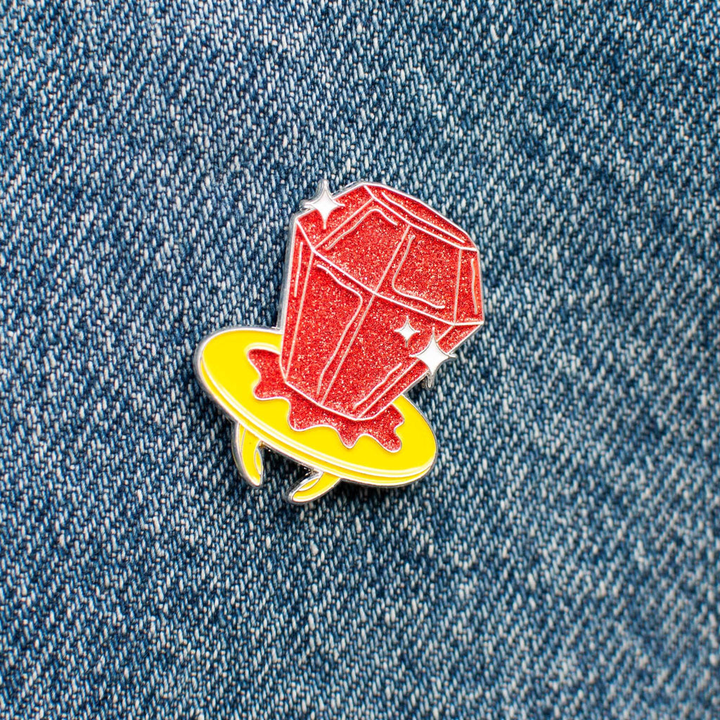 red glitter ring pop enamel pin