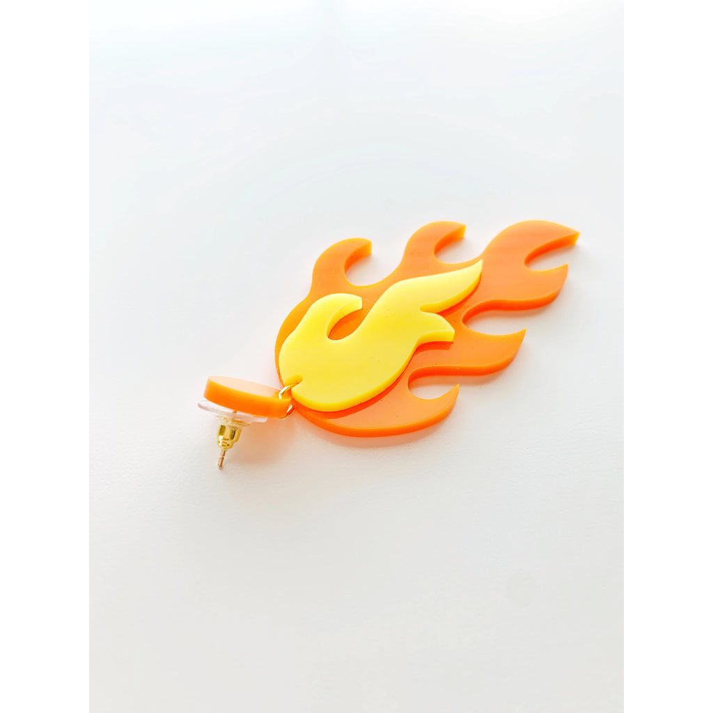 orange and yellow fire flame acrylic earrings