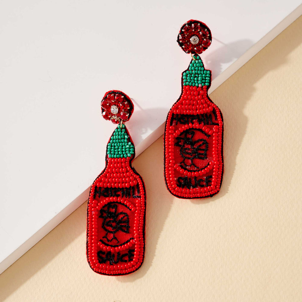 hot sauce bottle seed bead earrings