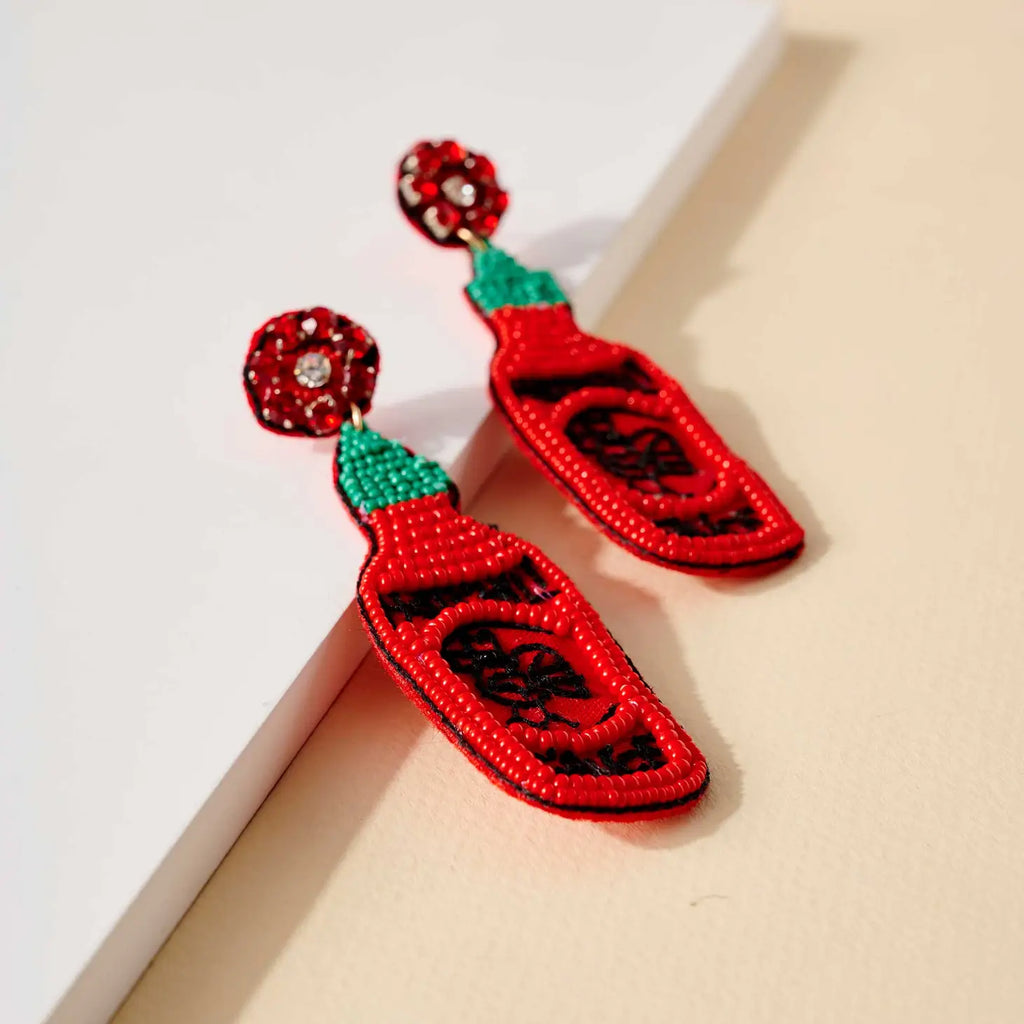 hot sauce bottle seed bead earrings
