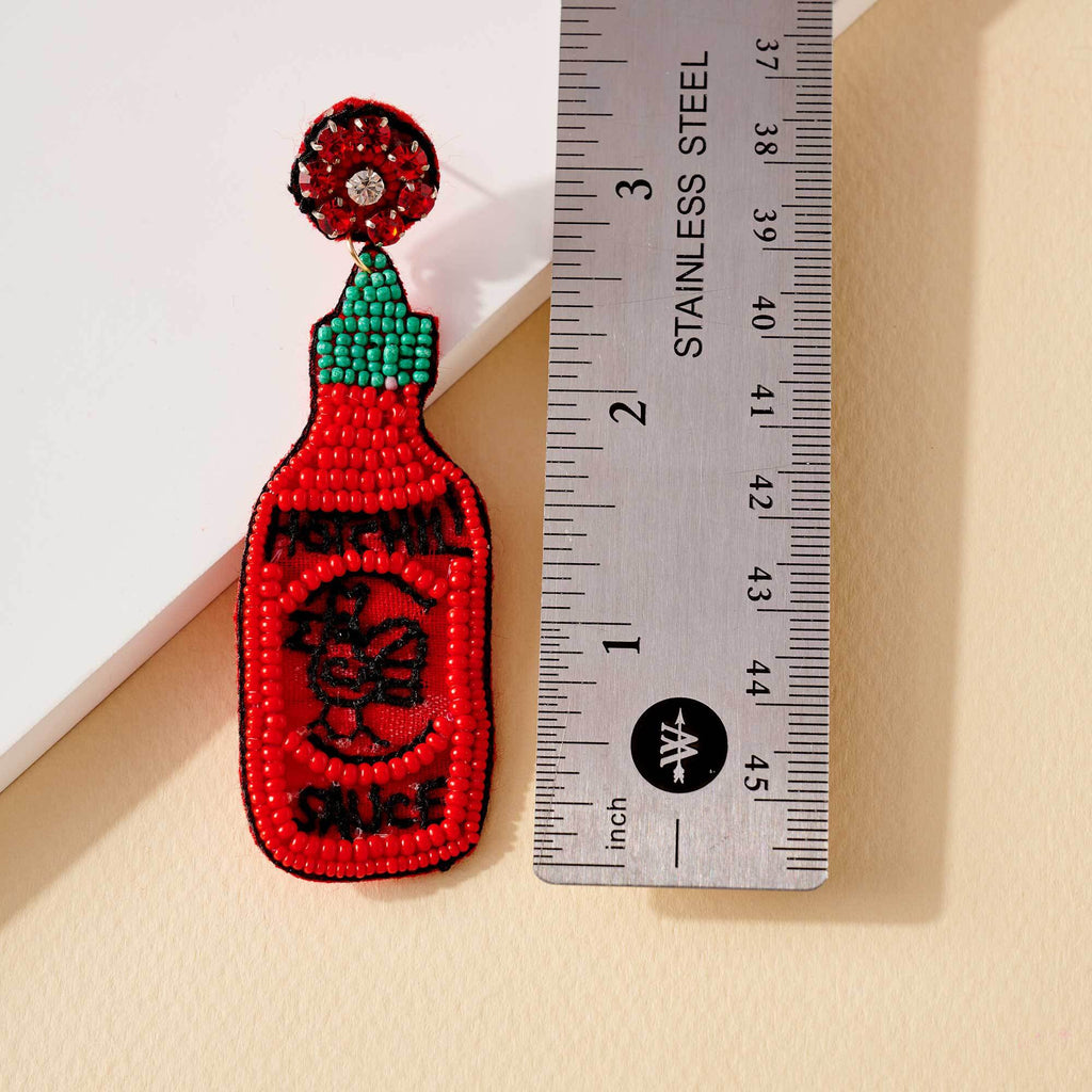 hot sauce bottle seed bead earrings