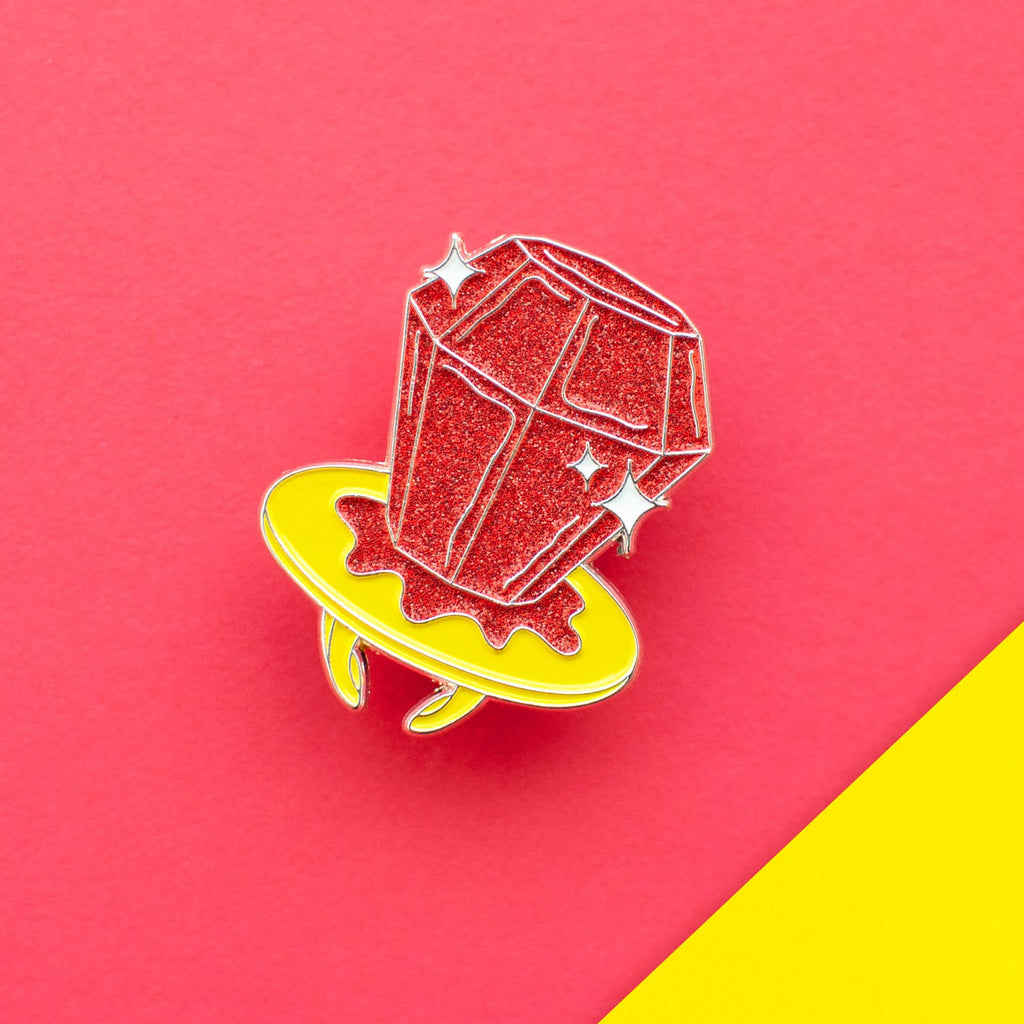 red glitter ring pop enamel pin