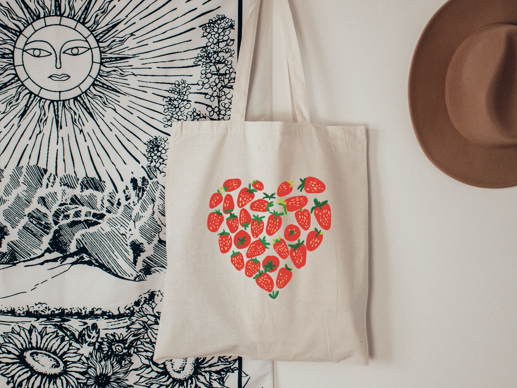Strawberry Bag, Strawberry Tote, Organic Cotton, Farmers Market, Botanical, Plant Lovers, Teacher