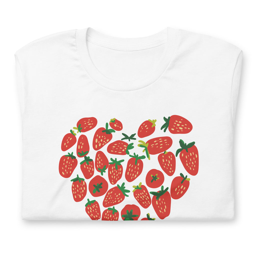 Strawberry Heart Shirt, Strawberry Print, Strawberry Clothes, Botanical Tshirt, Aesthetic Clothing, Kawaii Strawberry