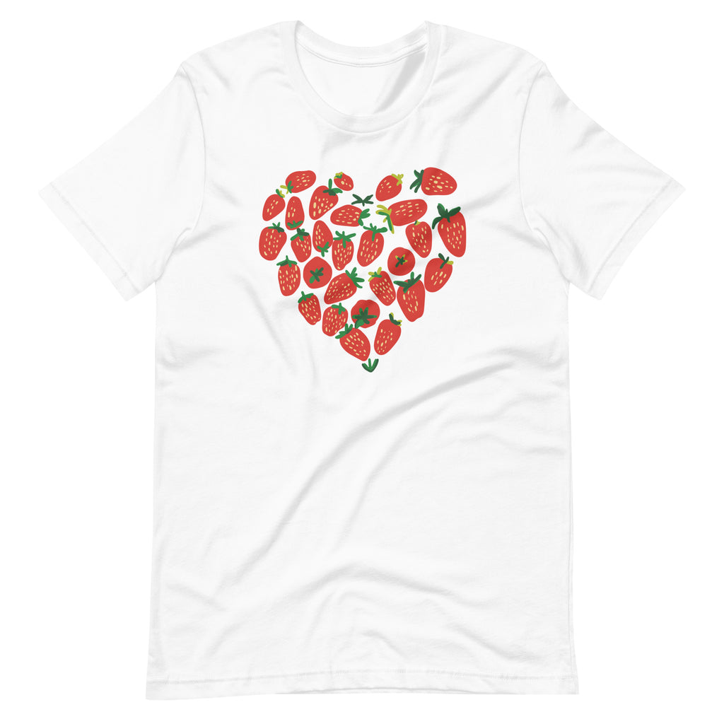 Strawberry Heart Shirt, Strawberry Print, Strawberry Clothes, Botanical Tshirt, Aesthetic Clothing, Kawaii Strawberry